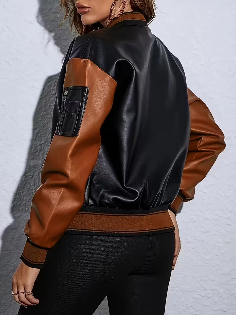 Damska Kurtka Na Zamek Z Kontrastowymi Rękawami