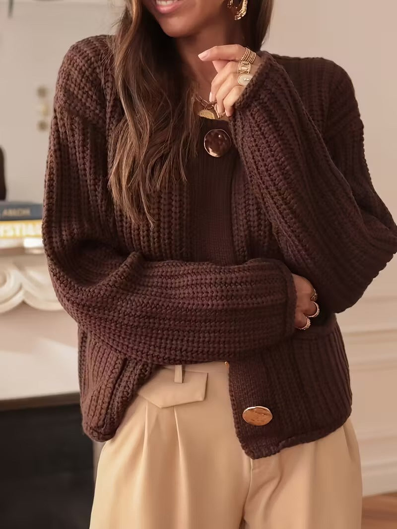 Damski Kardigan na Guziki z Kieszeniami