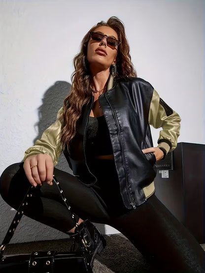 Damska Kurtka Na Zamek Z Kontrastowymi Rękawami