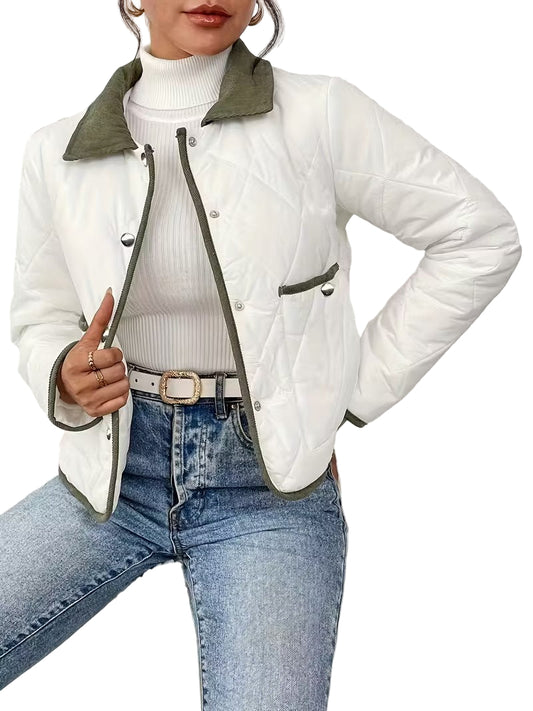 Damska Kurtka Pikowana Z Kontrastowymi Wykończeniami