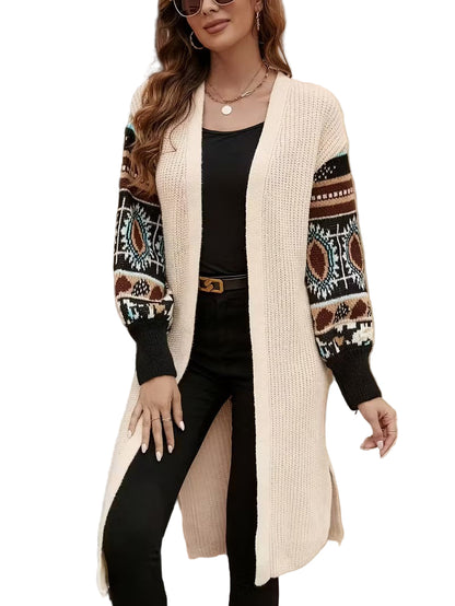Damski Długi Kardigan Z Kontrastowymi Rękawami
