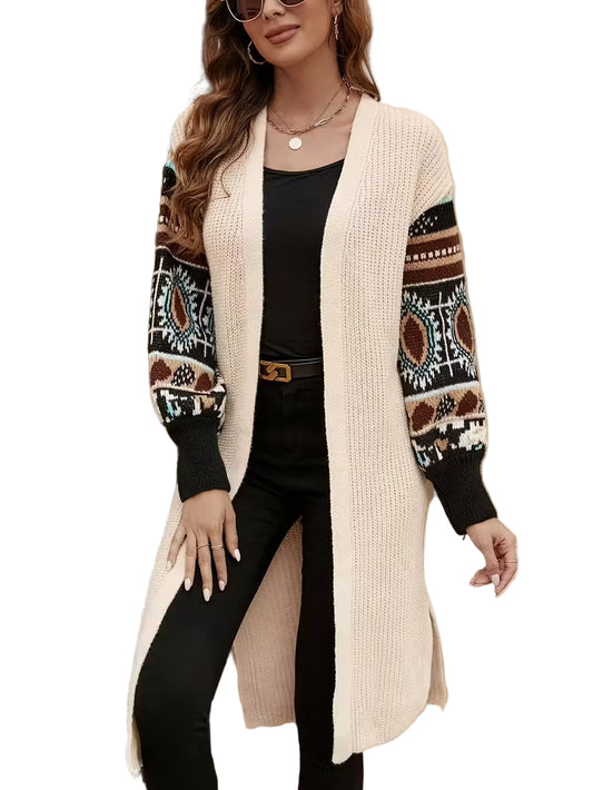 Damski Długi Kardigan Z Kontrastowymi Rękawami