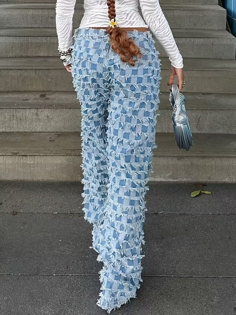 Damskie Spodnie we Wzór w Szachownicę