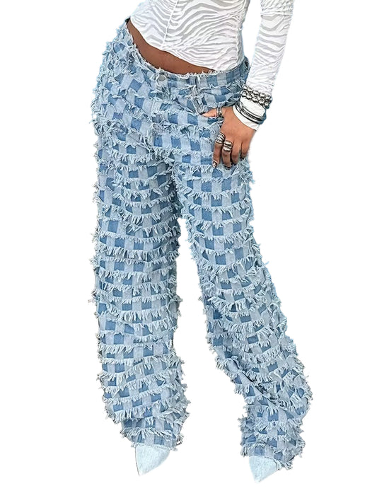 Damskie Spodnie we Wzór w Szachownicę